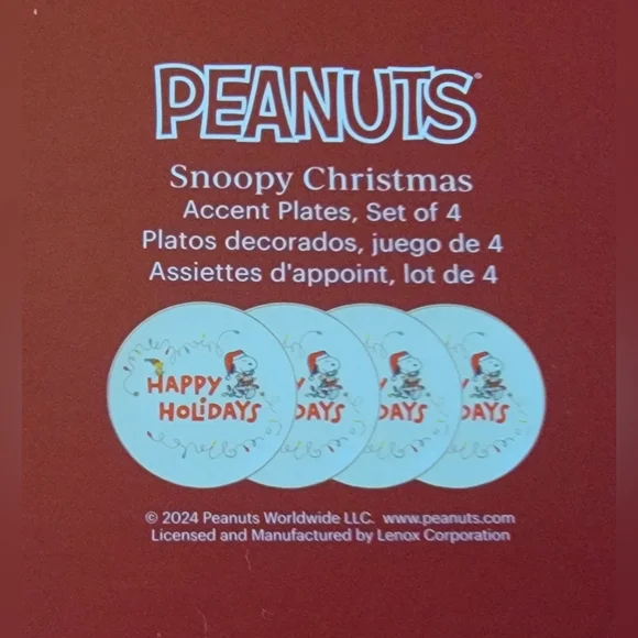 🎄 Lenox Snoopy “Happy Holidays” Accent Plates – Set of 4 – NIB 🎄 - Picture 8 of 11